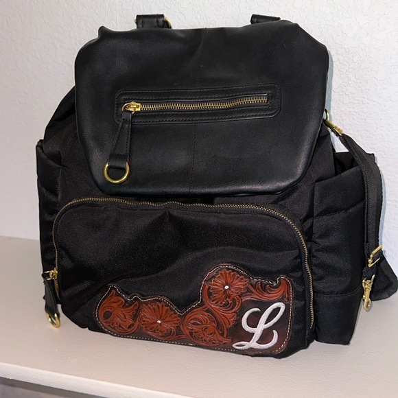 One of a Kind Western Diaper Bag Skip Hop Black Tooled Backpack Baby Bag - Picture 1 of 3